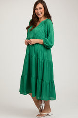 Green Textured Tiered Maternity Midi Dress