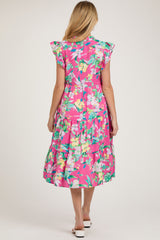 Fuchsia Floral Ruffle Tiered Maternity Dress