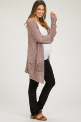 Mauve Open Knit Long Maternity Cardigan