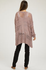 Mauve Open Knit Long Maternity Cardigan