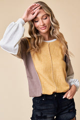 Mustard Taupe Color Block Sweatshirt