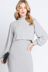 Heather Grey Rib Knit Mock Neck Nursing Dress