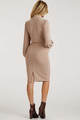 Taupe Rib Knit Mock Neck Maternity Nursing Dress