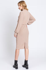 Taupe Rib Knit Mock Neck Nursing Dress