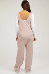 Light Pink Scoop Neck Sleeveless Maternity Jumpsuit