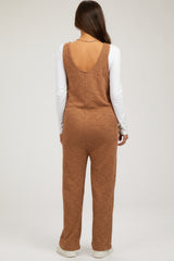 Camel Scoop Neck Sleeveless Maternity Jumpsuit