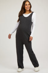 Charcoal Scoop Neck Sleeveless Maternity Jumpsuit