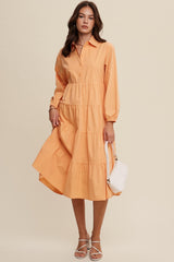 Peach Tiered Collared Midi Dress