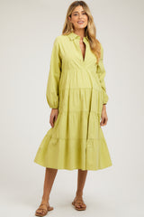 Lime Tiered Collared Maternity Midi Dress