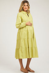 Lime Tiered Collared Maternity Midi Dress