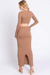 Mocha Exposed Seams Top and Skirt Set