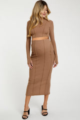 Mocha Exposed Seams Top and Skirt Maternity Set