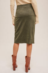 Olive Twist Detailed Suede Midi Skirt