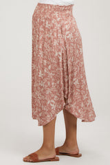 Mauve Floral Smocked Waist Maternity Midi Skirt