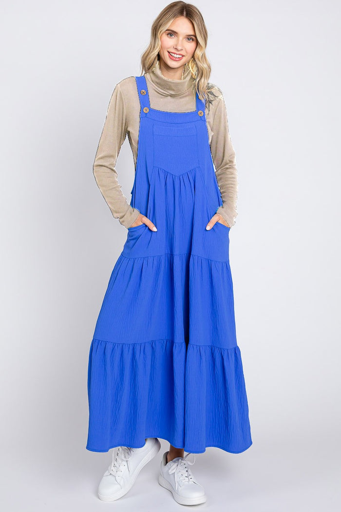 Royal Button Sling Tiered Maternity Midi Dress