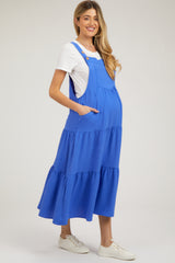 Royal Button Sling Tiered Maternity Midi Dress