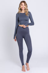 Grey Cropped Long Sleeve Maternity Active Set