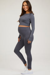 Grey Cropped Long Sleeve Maternity Active Set