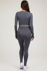 Grey Cropped Long Sleeve Maternity Active Set