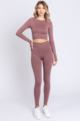 Taupe Cropped Long Sleeve Maternity Active Set