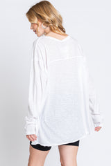 White Mineral Wash Front Pocket Long Sleeve Top