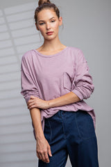 Mauve Mineral Wash Front Pocket Long Sleeve Maternity Top