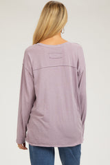 Mauve Mineral Wash Front Pocket Long Sleeve Maternity Top