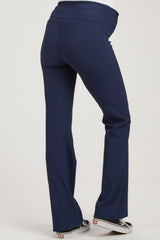 Navy Blue Ribbed Maternity Flared Leggings