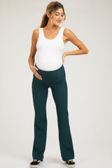 Forest Green Ribbed Maternity Flared Leggings