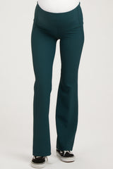 Forest Green Ribbed Maternity Flared Leggings