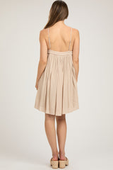 Beige Sleeveless Deep V-Neck Maternity Dress