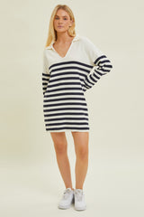 Ivory Striped Collared Long Sleeve Maternity Sweater Dress