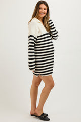 Ivory Striped Collared Long Sleeve Maternity Sweater Dress