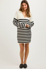 Ivory Striped Collared Long Sleeve Maternity Sweater Dress