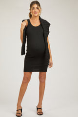 Black Cable Knit Crop Sweater Maternity Dress Set