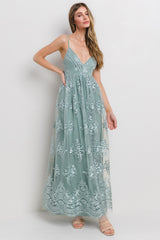 Mint Green Floral Lace Overlay Maternity Maxi Dress