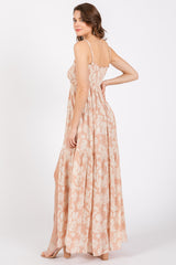 Light Pink Floral Sweetheart Smocked Front Cutout Maxi Dress