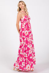 Fuchsia Floral Halter Neck Maxi Dress