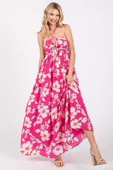 Fuchsia Floral Halter Neck Maxi Dress