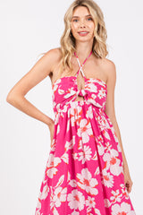 Fuchsia Floral Halter Neck Maxi Dress