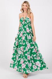 Green Floral Halter Neck Maxi Dress