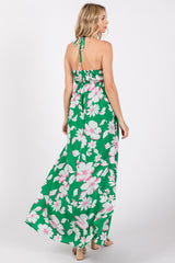 Green Floral Halter Neck Maxi Dress