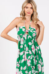 Green Floral Halter Neck Maxi Dress