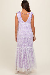 Lavender V-Neck Satin Tie Lace Overlay Maternity Maxi Dress