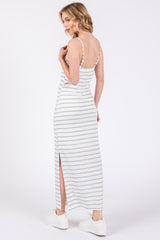 Light Blue Striped Knit Side Slit Sleeveless Midi Dress