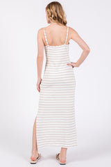 Mocha Striped Knit Side Slit Sleeveless Midi Dress