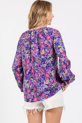 Purple Floral Long Sleeve Blouse