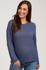 Navy Diamond Open Knit Maternity Top