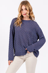 Navy Diamond Open Knit Maternity Top