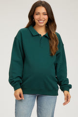 Hunter Green Collared Pullover Maternity Sweatshirt